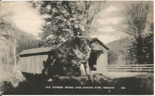 Old Covered Bridge over Saxtons River Vermont Black and White Photograph Vintage