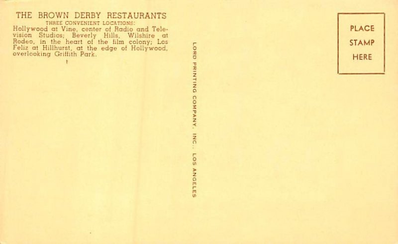 The Brown Derby Restaurants Beverly Hills CA