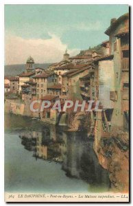 Old Postcard The Dauphine Bridge Royans suspended houses