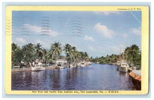 1949 New River And Yachts From Andrews Ave, Fort Lauderdale Florida FL Postcard