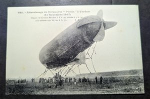 Mint 1907 France Aviation RPPC Postcard Patrie Zeppelin Dirigible in Verdun