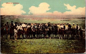Vtg Group of Cowboys on Horseback Horses 1910s Old View Postcard