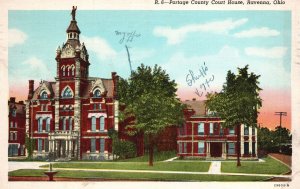 Vintage Postcard 1945 Portage County Courthouse Historical Building Ravenna Ohio 