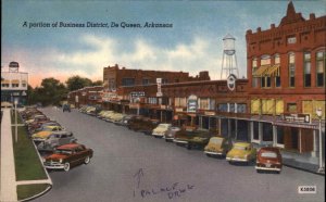 De Queen Arkansas AR Street Scene Linen Vintage Postcard