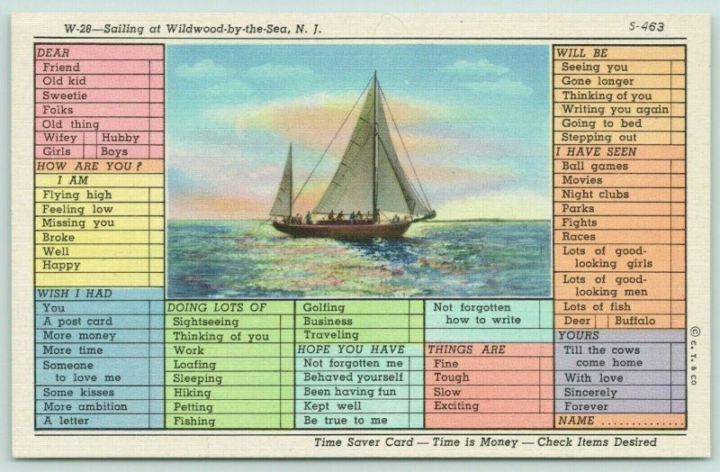 Wildwood by the Sea New Jersey~Busy Sailing Person Correspondence Postcard~1938 