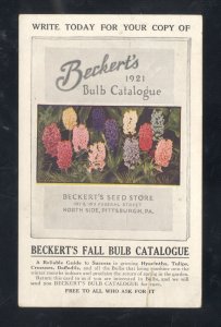 PITTSBURGH PENNSYLVANIA PA. BECKER'S SEED STORE SALEM OHIO ADVERTISING POSTCARD