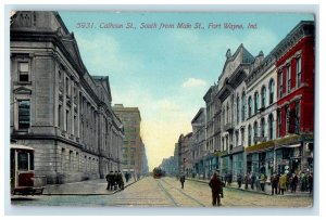 1914 Calhoun St. South From Main St. Fort Wayne Indiana IN Antique Postcard