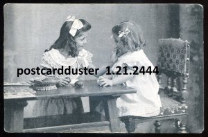 h3729 - CANADA Postcard 1907 Cute Girls in Pretty Dresses Eating Eggs