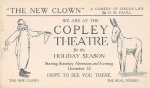 Copley Theatre Circus Life Comedy Clown and Donkey Ad Vintage Postcard AA51857