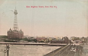 BRIGHTON ENGLAND~New Brighton Tower from Pier 805~1909 HUNT M/c PHOTO POSTCARD