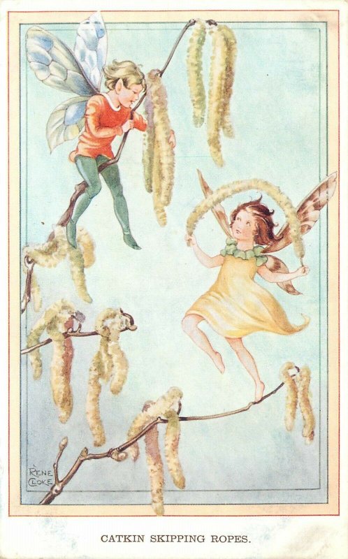 Vintage Fantasy Postcard Rene Cloke Fairies Catkin Skipping Ropes 36-1 3329