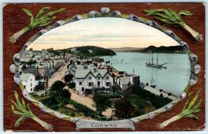 CONWAY, WALES  Birdseye in Oval  EMBOSSED BORDER   ca 1910s   Postcard