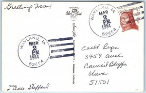 1984 Wayland, IA Post Office Cancel Postcard Town USPO Postal History A268