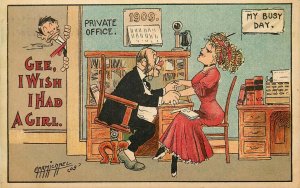 Postcard 1910 Carmichael Wish I had a girl office romance comic humor  TP24-731