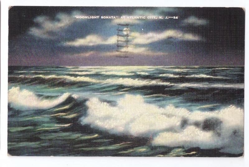 Surf Sea Moonlight Sonata at Atlantic City NJ 1942 Linen