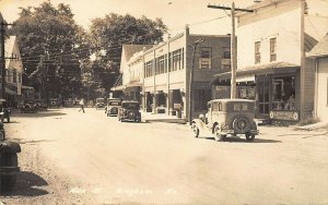 Bingham ME Main Street Nation Wide and other Storefronts Old Cars RPPC