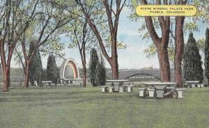 PUEBLO, CO Colorado MINERAL PALACE PARK Band Shell~Bridge c1940's Linen Postcard