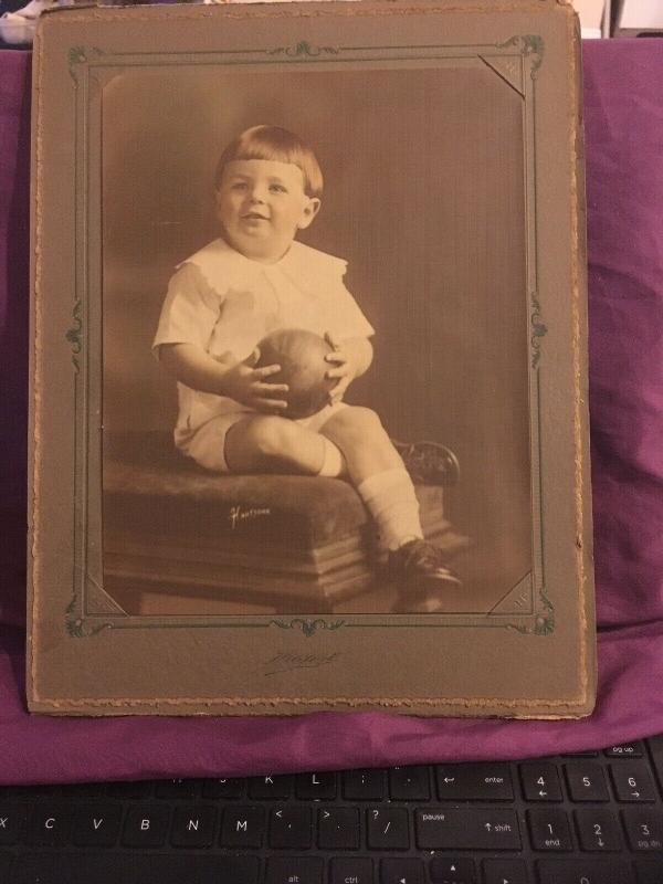 Antique Portrait Photo, Hartsook Studio Little Boy, Toddler holding ball