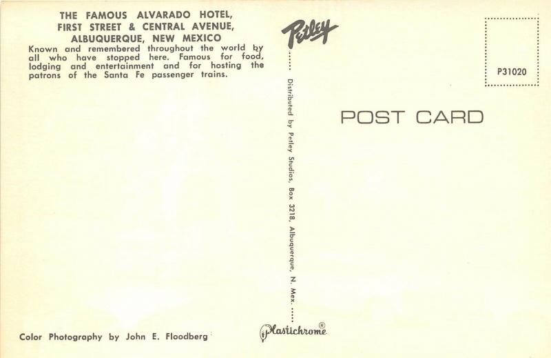 Albuquerque New Mexico 1950s Postcard Alvarado Hotel First Street Pink Cars
