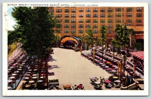 Chicago Illinois~Beach Walk Outdoor Spot @ Edgewater Hotel~Vintage Postcard