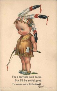 Twelvetrees Sad Liittle Boy Dressed as American Indian c1910 Vintage Postcard