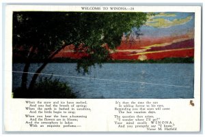 c1940 Welcome to Winona Lake Poem Sunset River Indiana Vintage Antique Postcard