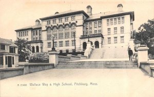 Fitchburg, MA Massachusetts WALLACE WAY & HIGH SCHOOL Rotograph ca1900s Postcard