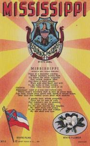 Misissippi State Seal Flag Flower & Poem By Mrs Dunbar Rowland