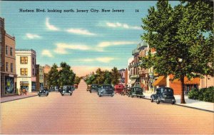 Jersey City, NJ New Jersey HUDSON BOULEVARD Street Scene ca1940's Linen Postcard