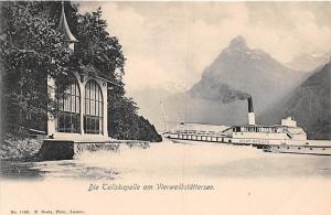 SWITZERLAND DIE TELLSKAPELLE AM VIERWALSTATTERSEE STEAM  SHIP  POSTCARD c1910s