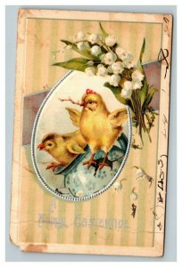 Vintage 1920's International Art Easter Postcard Cute Chicks White Flowers