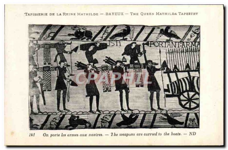 Old Postcard Tapestry of Queen Mathilde Bayeux It bears the arms ships