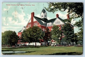 Anthony Kansas KS Postcard Harper County High School Building Trees 1910 Antique