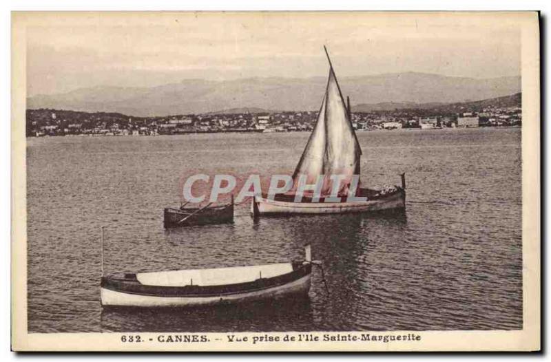 Postcard Old fishing boat View of Cannes taken & # 39ile Marguerite