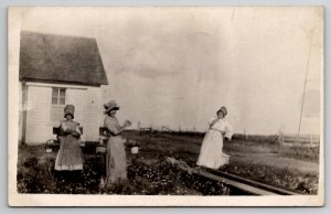 Ashton IL Women in Bonnets Prairie Dresses on Farm c1910 Postcard Z28