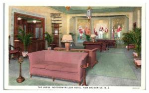 1932 Lobby, Woodrow Wilson Hotel, New Brunswick, NJ Postcard