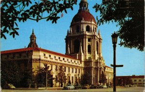 City Hall Pasadena CA California Spanish Architecture Old Car VTG Postcard UNP 