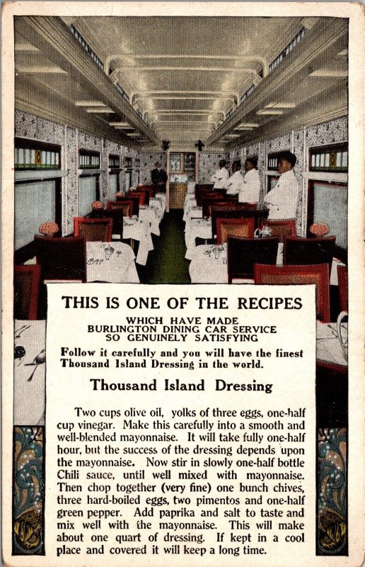 PC Thousand Island Dressing Recipe Burlington Route Railroad Train Dining Car