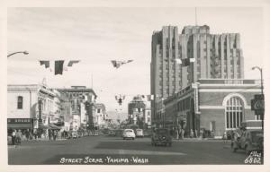 Street Scene Yakima WA Spratt's Lee Semon Ellis 6802 RPPC Postcard E8 (As Is)