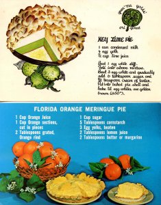 Recipes - 2 Cards.  Florida Orange Meringue Pie & Key Lime Pie