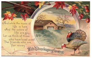 With Thanksgiving Greeting turkey embossed Thanksgiving Postcard HPS Signed