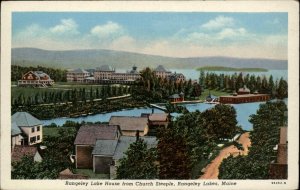 Rangley Lakes ME Maine Birdseye View Lake House c1930-50s Vintage Postcard