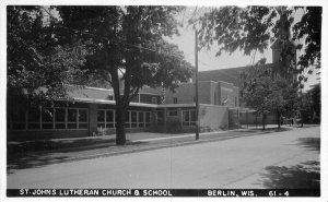 Berlin Wisconsin St John's Lutheran Church School 1950s RPPC Photo Postcard 6311