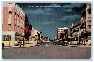 Jefferson City Missouri MO Postcard High West Monroe Night Road Exterior c1940