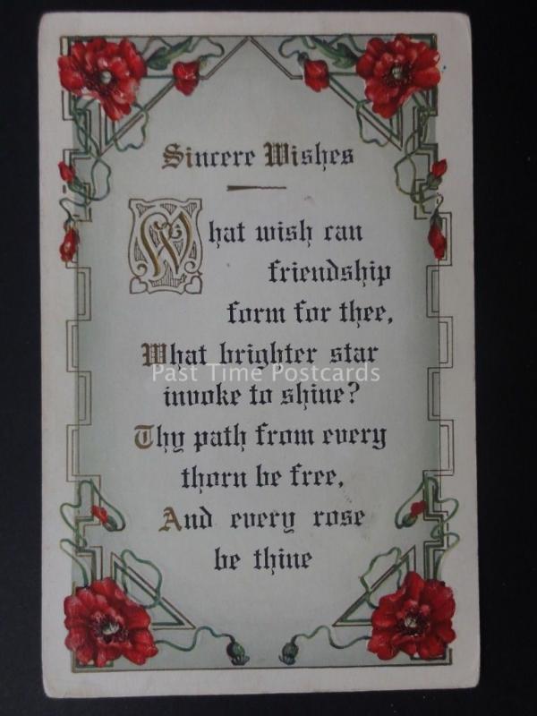 Poppies FRIENDSHIP - SINCERE WISHES c1909 Old American Embossed Postcard