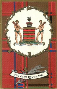 Vintage Postcard Clan Tartan Heraldic Series 'Drummond' Men & Clubs, Dan Warldy