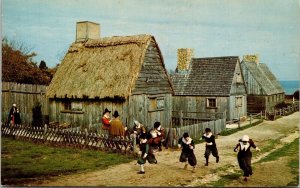 Pilgrim Village Historical Reinactment Plymouth Massachusetts Chrome Postcard 