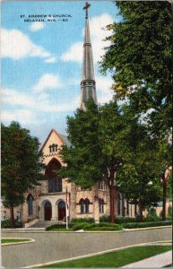 USA St Andrew's Church Delavan Wisconsin Linen Postcard C032