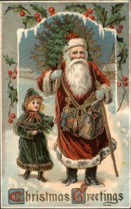 Christmas Santa Claus Child Girl Toys Embossed c1900s-10s Postcard
