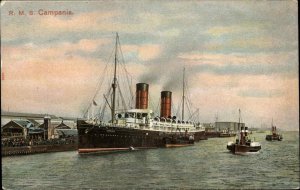 Steamship Cunard Line RMS Campania & Tugs c1910 Postcard